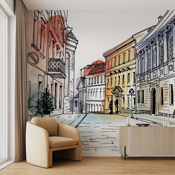 Fototapeta Rysunek ulicy z budynkami, Fototapety Architektura, Popularne Fototapety, u51062 - Tapeko.pl