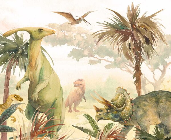 Fototapeta Grupa dinozaurów w lesie, Fototapety Dziecięce, Popularne Fototapety, u51253 - Tapeko.pl