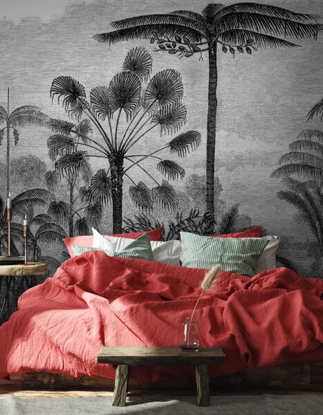 Fototapeta Czarno-biały rysunek palm, Fototapety Dżungla, Popularne Fototapety, u52596 - Tapeko.pl