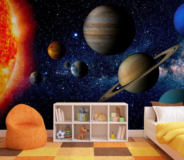 Fototapeta Planety w kosmosie z gwiazdami i jasną gwiazdą, Fototapety design, Popularne Fototapety, u52640 - Tapeko.pl