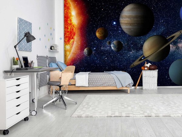 Fototapeta Planety w kosmosie z gwiazdami i jasną gwiazdą, Fototapety design, Popularne Fototapety, u52640 - Tapeko.pl