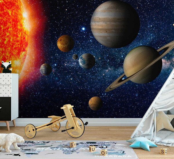 Fototapeta Planety w kosmosie z gwiazdami i jasną gwiazdą, Fototapety design, Popularne Fototapety, u52640 - Tapeko.pl