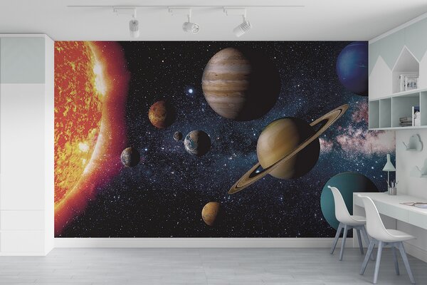 Fototapeta Planety w kosmosie z gwiazdami i jasną gwiazdą, Fototapety design, Popularne Fototapety, u52640 - Tapeko.pl
