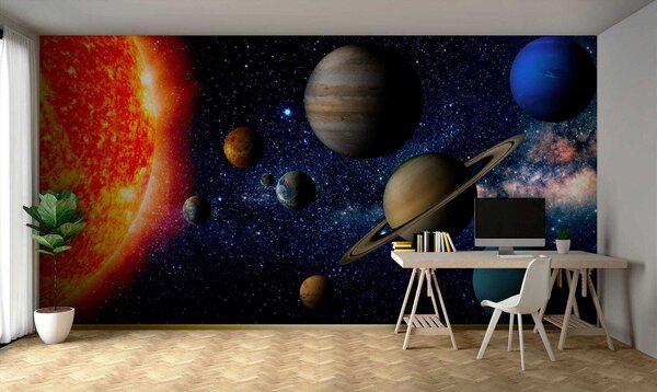 Fototapeta Planety w kosmosie z gwiazdami i jasną gwiazdą, Fototapety design, Popularne Fototapety, u52640 - Tapeko.pl