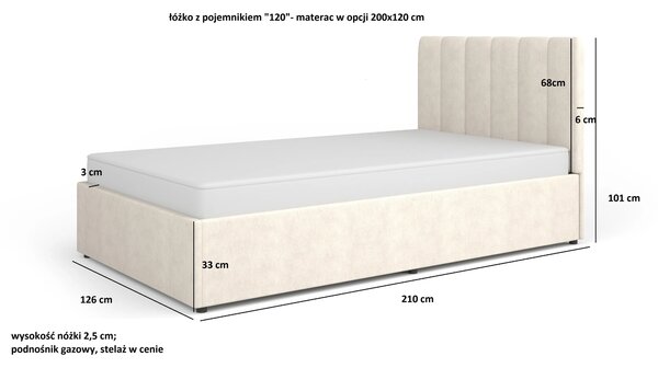 Łóżko jednoosobowe młodzieżowe z materacem 120x200 Mossa MO12 Szare