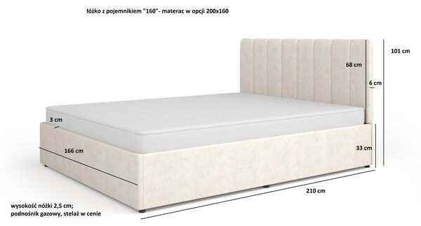 Łóżko dwuosobowe 160x200 Mossa MO12 Szare