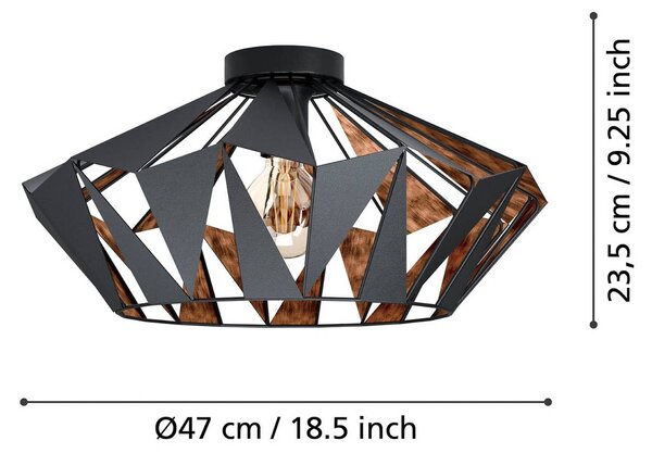 EGLO Lampa sufitowa Carlton, możliwość ściemniania, czarny, salon / jadalnia, metal, vintage