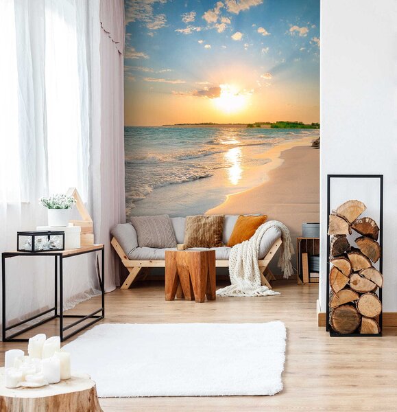 Fototapeta Plaża z falami i zachodem słońca, Fototapety Morze i Plaża, Popularne Fototapety, u53408 - Tapeko.pl
