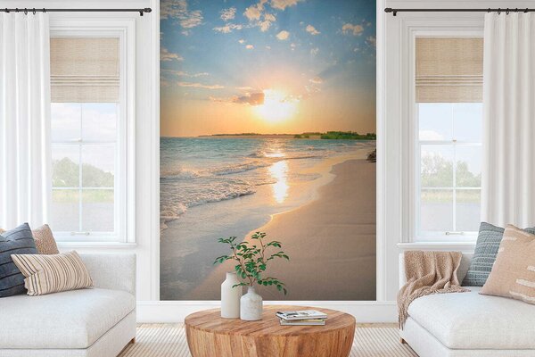 Fototapeta Plaża z falami i zachodem słońca, Fototapety Morze i Plaża, Popularne Fototapety, u53408 - Tapeko.pl