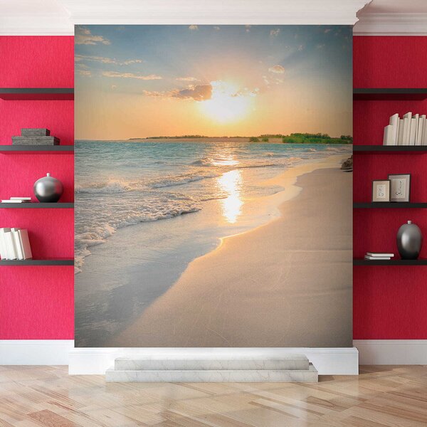 Fototapeta Plaża z falami i zachodem słońca, Fototapety Morze i Plaża, Popularne Fototapety, u53408 - Tapeko.pl