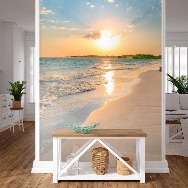 Fototapeta Plaża z falami i zachodem słońca, Fototapety Morze i Plaża, Popularne Fototapety, u53408 - Tapeko.pl