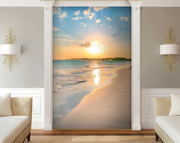 Fototapeta Plaża z falami i zachodem słońca, Fototapety Morze i Plaża, Popularne Fototapety, u53408 - Tapeko.pl