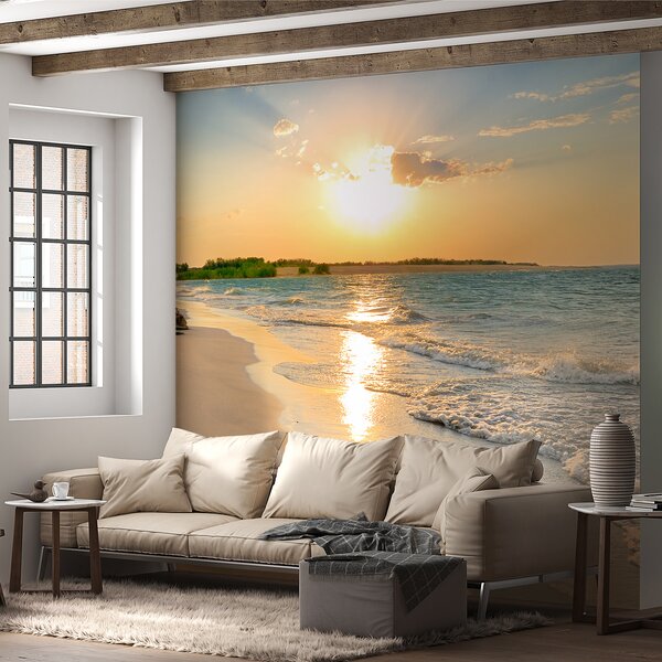 Fototapeta Plaża z falami i zachodem słońca, Fototapety Morze i Plaża, Popularne Fototapety, u53408 - Tapeko.pl