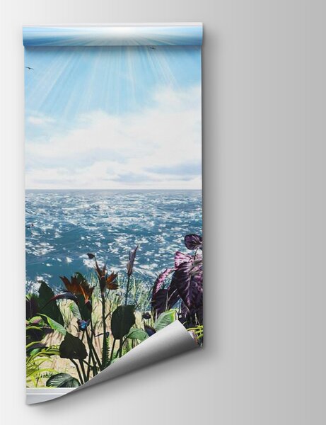 Fototapeta Okno z widokiem na ocean i żaglówkę, Fototapety 3d, Popularne Fototapety, u54608 - Tapeko.pl