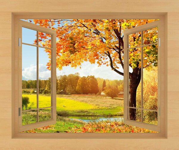 Fototapeta Okno z drzewami i rzeką, Fototapety Natura, Popularne Fototapety, u56673 - Tapeko.pl