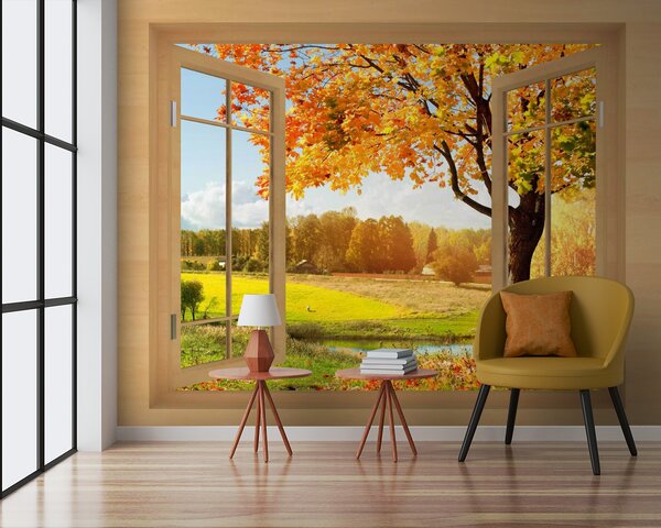 Fototapeta Okno z drzewami i rzeką, Fototapety Natura, Popularne Fototapety, u56673 - Tapeko.pl