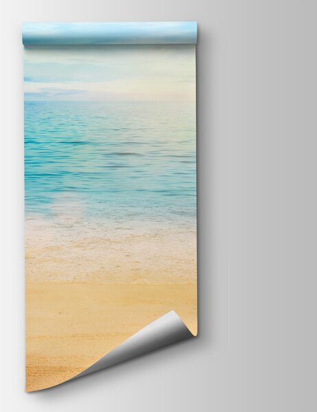 Fototapeta Piaszczysta plaża z błękitną wodą i błękitnym niebem, Fototapety Morze i Plaża, Popularne Fototapety, u57176 - Tapeko.pl