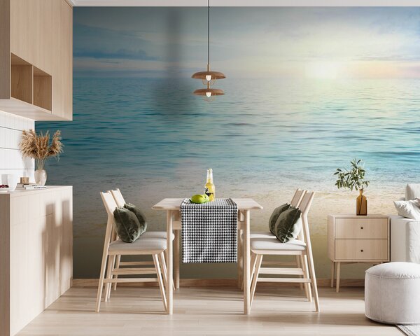 Fototapeta Piaszczysta plaża z błękitną wodą i błękitnym niebem, Fototapety Morze i Plaża, Popularne Fototapety, u57176 - Tapeko.pl