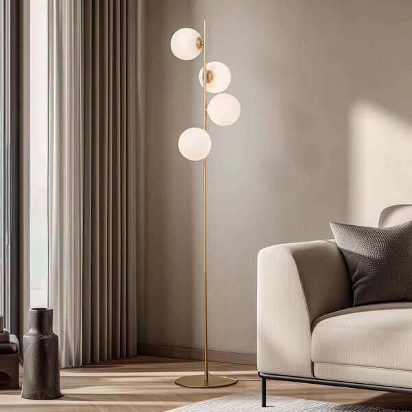 Lampa stojąca Isandro Lucande, mosiężny / złoty, salon / jadalnia, metal, nowoczesny