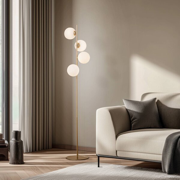 Lampa stojąca Isandro Lucande, mosiężny / złoty, salon / jadalnia, metal, nowoczesny