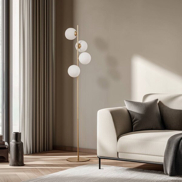 Lampa stojąca Isandro Lucande, mosiężny / złoty, salon / jadalnia, metal, nowoczesny