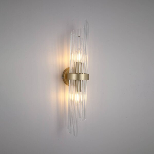 Searchlight Kinkiet Lara, możliwość ściemniania, mosiężny / złoty, salon / jadalnia, szkło