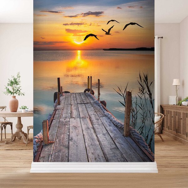 Fototapeta Dok z ptakami latającymi nad wodą, Fototapety Natura, Popularne Fototapety, u57673 - Tapeko.pl