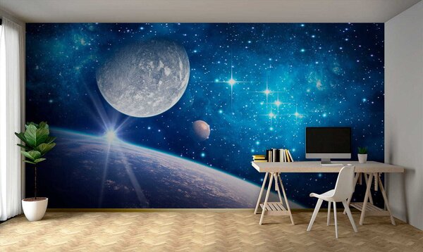 Fototapeta Planeta i księżyc w kosmosie, Fototapety design, Popularne Fototapety, u57785 - Tapeko.pl