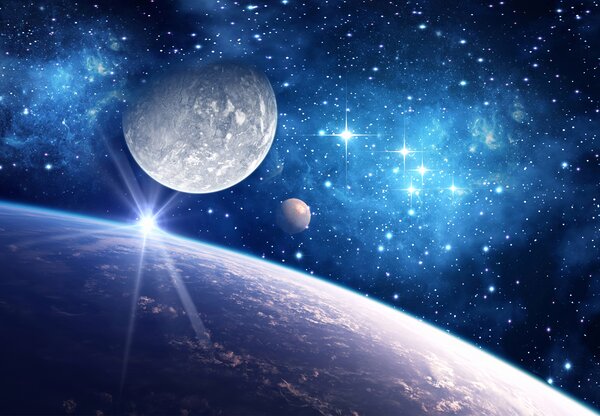 Fototapeta Planeta i księżyc w kosmosie, Fototapety design, Popularne Fototapety, u57785 - Tapeko.pl