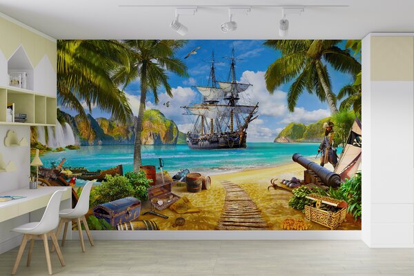 Fototapeta Statek piracki na plaży, Fototapety 3d, Popularne Fototapety, u59784v3 - Tapeko.pl