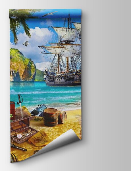 Fototapeta Statek piracki na plaży, Fototapety 3d, Popularne Fototapety, u59784v3 - Tapeko.pl