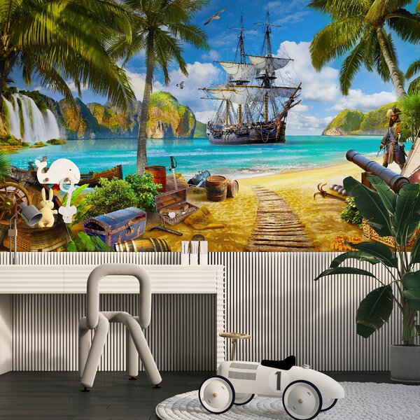 Fototapeta Statek piracki na plaży, Fototapety 3d, Popularne Fototapety, u59784v3 - Tapeko.pl