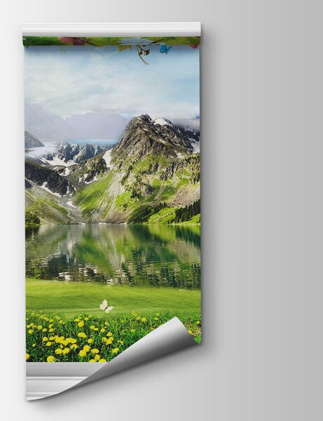 Fototapeta Okno z widokiem na jezioro i góry, Fototapety Widok z okna, Popularne Fototapety, u59842 - Tapeko.pl