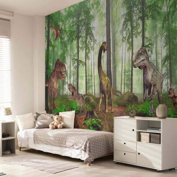 Fototapeta Grupa dinozaurów w lesie, Fototapety Dziecięce, Popularne Fototapety, u60039 - Tapeko.pl