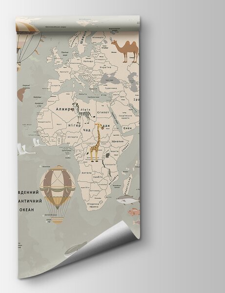 Fototapeta Mapa świata z samolotami i zwierzętami, Fototapety Dziecięce, Popularne Fototapety, u60128 - Tapeko.pl