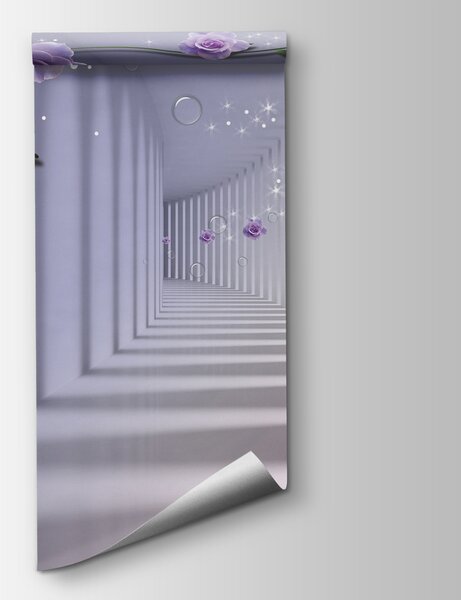 Fototapeta Tapeta z fioletowymi różami i schodami, Fototapety 3d, Popularne Fototapety, u60194 - Tapeko.pl