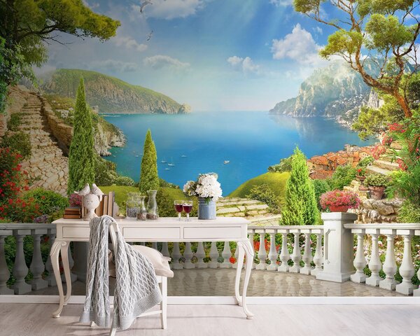 Fototapeta Balkon z widokiem na jezioro i drzewa, Fototapety Góry, Popularne Fototapety, u60261 - Tapeko.pl