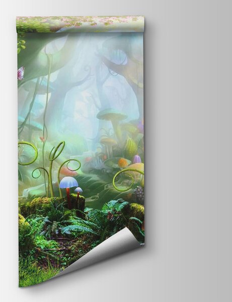 Fototapeta Bajkowy las z domkiem wróżek i grzybami, Fototapety Dziecięce, Popularne Fototapety, u62094 - Tapeko.pl