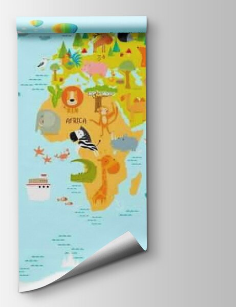 Fototapeta Mapa świata ze zwierzętami, Fototapety Dziecięce, Popularne Fototapety, u62047 - Tapeko.pl