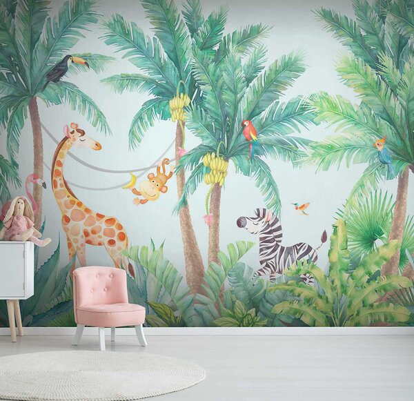 Fototapeta Żyrafa i zebra w dżungli, Fototapety Dziecięce, Popularne Fototapety, u62123 - Tapeko.pl