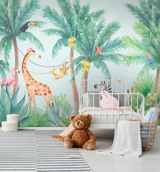 Fototapeta Żyrafa i zebra w dżungli, Fototapety Dziecięce, Popularne Fototapety, u62123 - Tapeko.pl