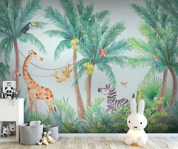 Fototapeta Żyrafa i zebra w dżungli, Fototapety Dziecięce, Popularne Fototapety, u62123 - Tapeko.pl
