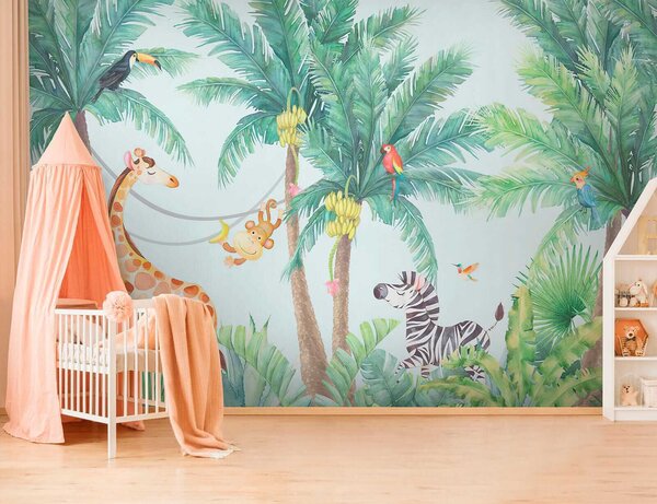 Fototapeta Żyrafa i zebra w dżungli, Fototapety Dziecięce, Popularne Fototapety, u62123 - Tapeko.pl