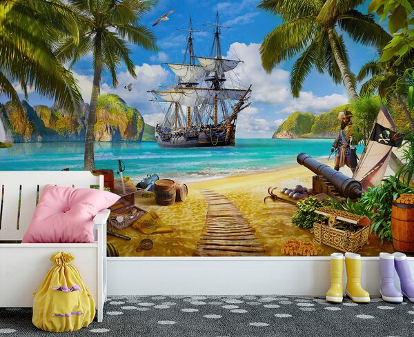 Fototapeta Statek piracki na plaży, Fototapety design, Popularne Fototapety, u62419 - Tapeko.pl