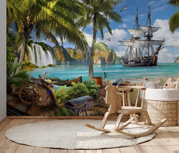 Fototapeta Statek piracki na plaży, Fototapety design, Popularne Fototapety, u62419 - Tapeko.pl