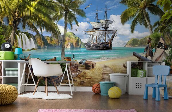 Fototapeta Statek piracki na plaży, Fototapety design, Popularne Fototapety, u62419 - Tapeko.pl