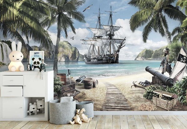Fototapeta Statek piracki na plaży, Fototapety design, Popularne Fototapety, u62419 - Tapeko.pl