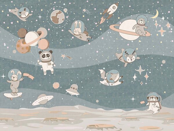 Fototapeta Kreskówkowa scena kosmiczna z planetami i gwiazdami, Fototapety Dla chłopców, Popularne Fototapety, u62416 - Tapeko.pl