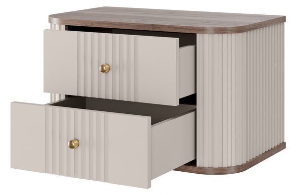 Zestaw szafek nocnych wiszących Vesper 56 cm - kaszmir / orzech / złote uchwyty