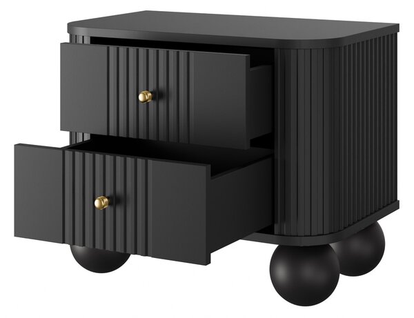 Zestaw szafek nocnych Vesper 56 cm - czarny / złote uchwyty / nogi kule